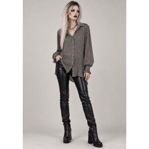 Muse Republic Clothing Sheer Button Front Blouse Small Balloon Sleeves Goth